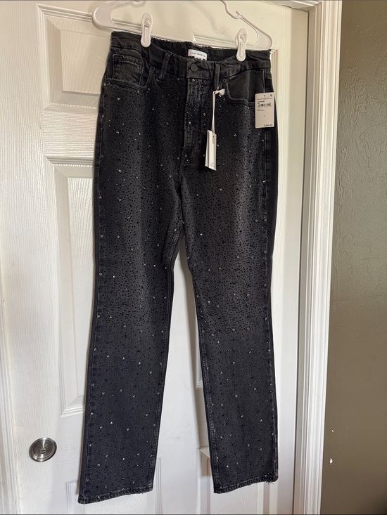 Good American Denim - Good American Black Embellished Straight-Leg Jeans